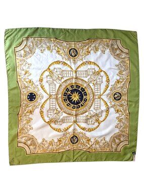 Carlisle Italian Silk Scarf Green Baroque Roman Style Mythology 34"x34" Vintage